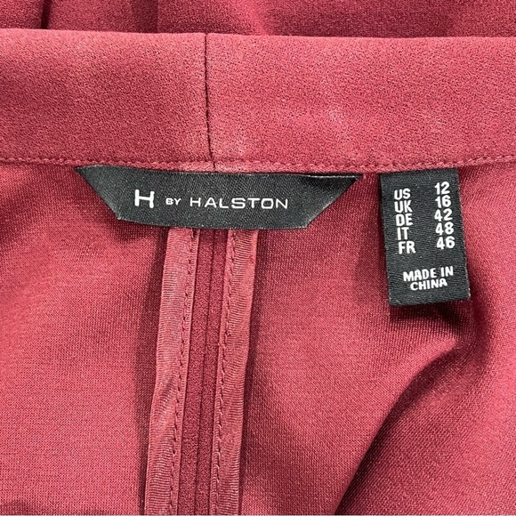 red/bordeaux NWOT H by Halston Knit Crepe 3/4 Sleeve Open Front Blazer Size 12 - Picture 4 of 5